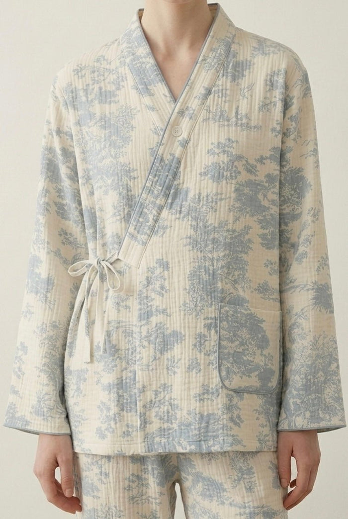 - Ever Lasting - Japanese Kimono Tie Double Gauze Pajama Set / Blue - Pajamas - Ever Lasting