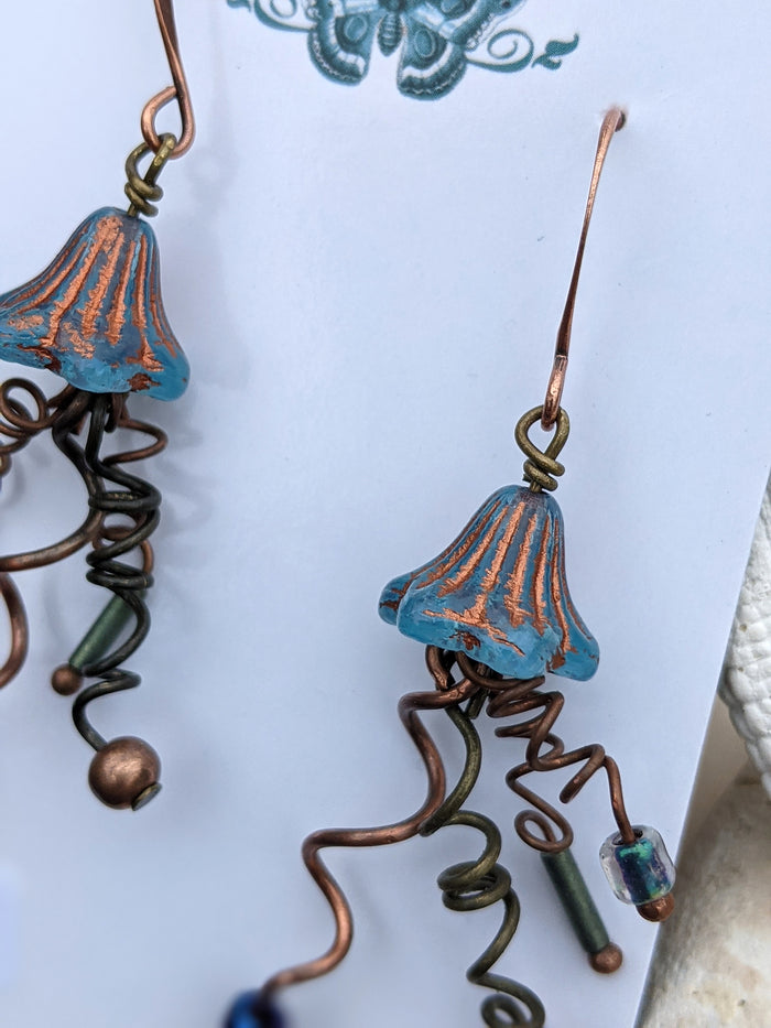 Jellyfish Earrings - Blue & Copper #9 - Minxes' Trinkets