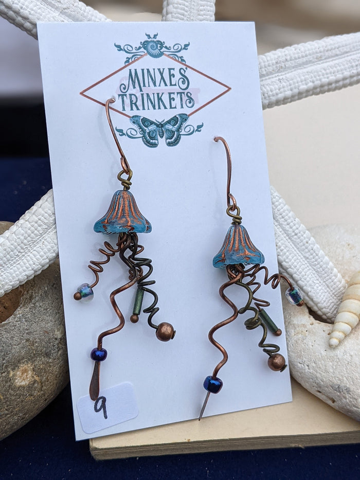 Jellyfish Earrings - Blue & Copper #9 - Minxes' Trinkets