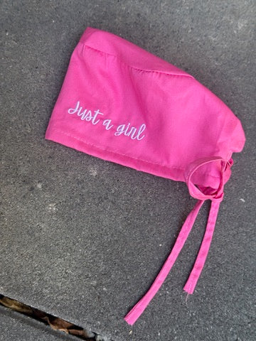 Pink Ladyspinedoc x Dr. Daisy Collab: Embroidered Just a Girl Pink Scrub Cap