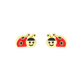 Red ladybird hypoallergenic flat back earrings for children in gold-tone 316L surgical stainless steel