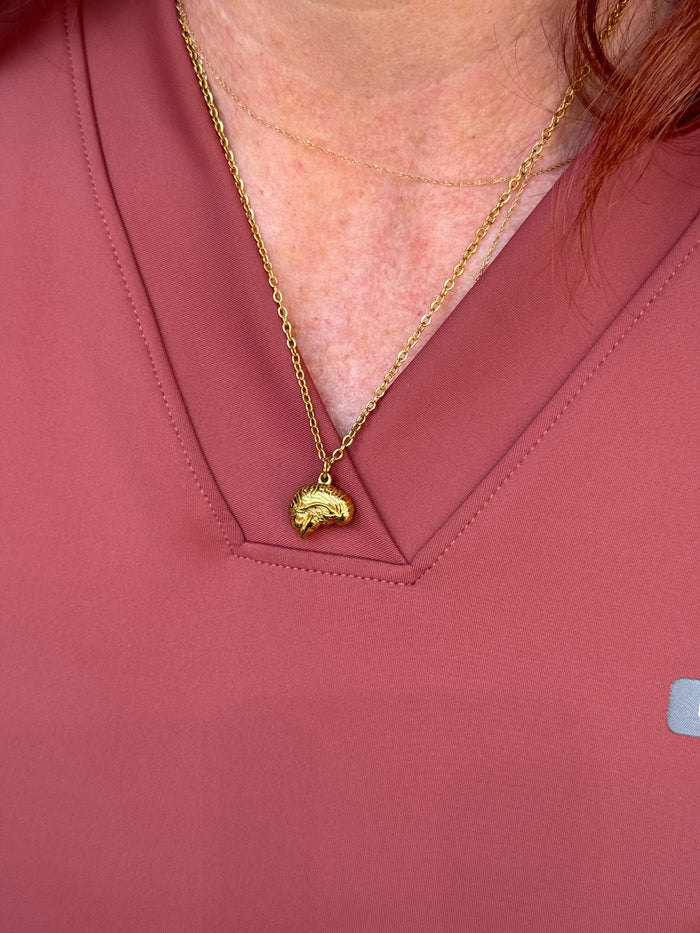 Ladyspinedoc wearing the Gold Brain Necklace