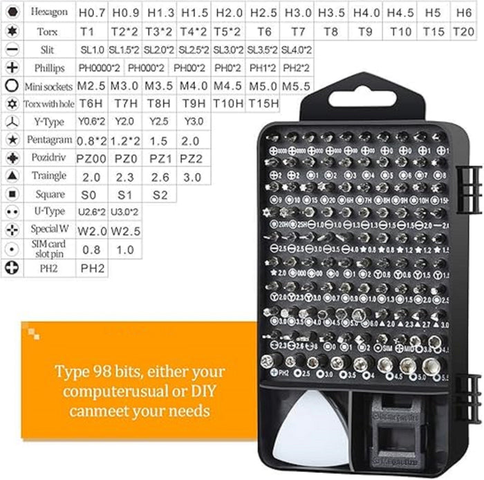 ECOTREK magnetic precision screwdriver set with multiple bits, compact tool kit for electronics and DIY repairs, 115-in-1.