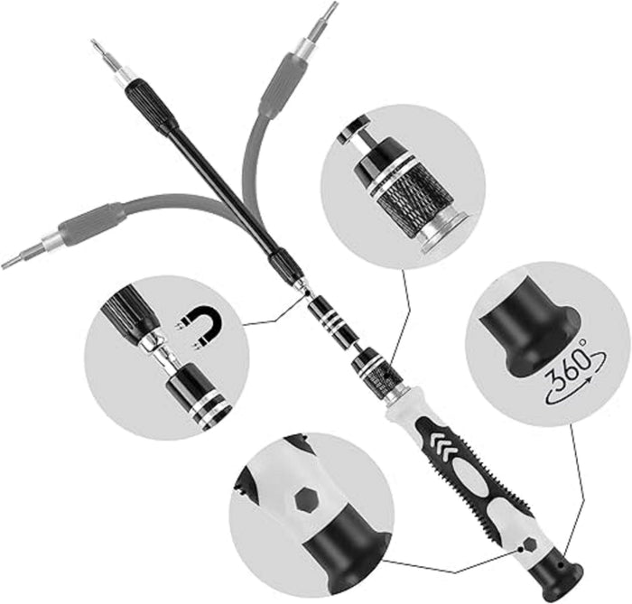 ECOTREK Magnetic Precision Screwdriver Set with multiple bits, ideal for electronics and DIY repairs, compact tool kit, DFWJ5013.