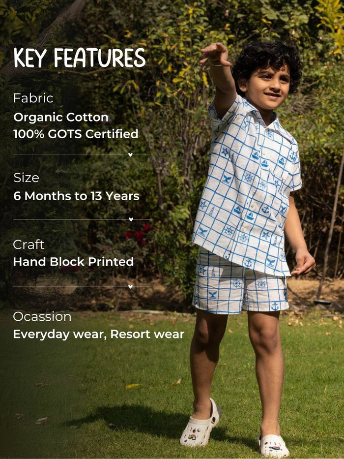 Marine Organic Cotton Block Printed Shirt for Boys