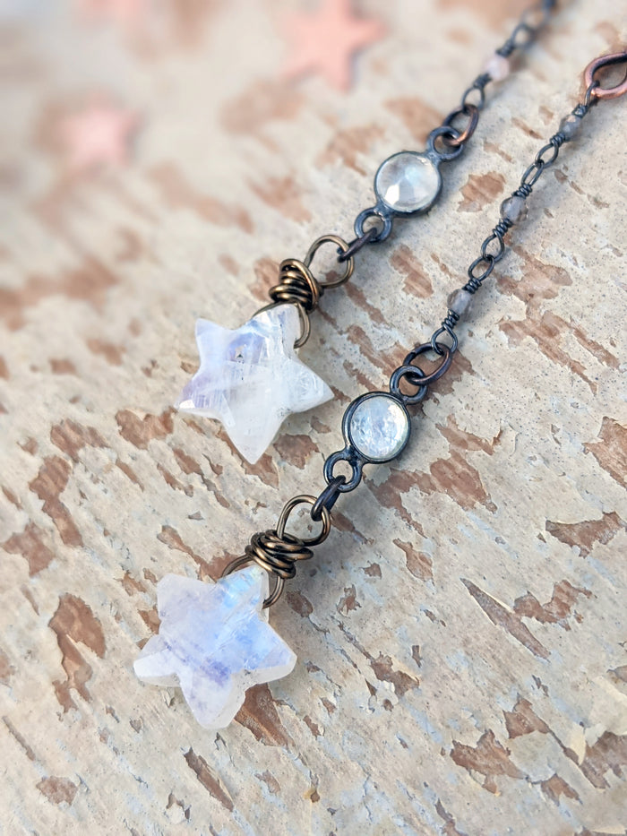 Moonstone Star Dangle Earrings - Style 2