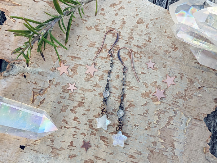 Moonstone Star Dangle Earrings - Style 2