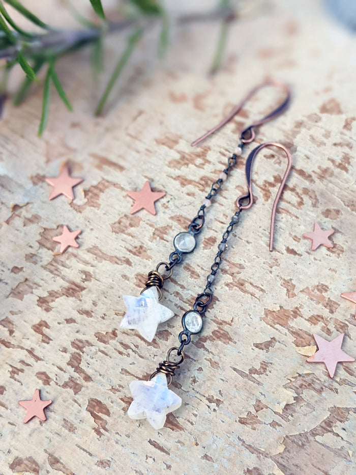 Moonstone Star Dangle Earrings - Style 2