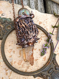 Morel Mushroom Electroformed Necklace with Tangerine Quartz and Ammonite Snail Friend - Minxes' Trinkets
