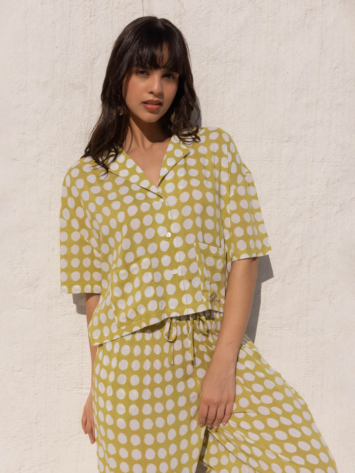Natasha Green Polka Modal Shirt Top - Pinklay