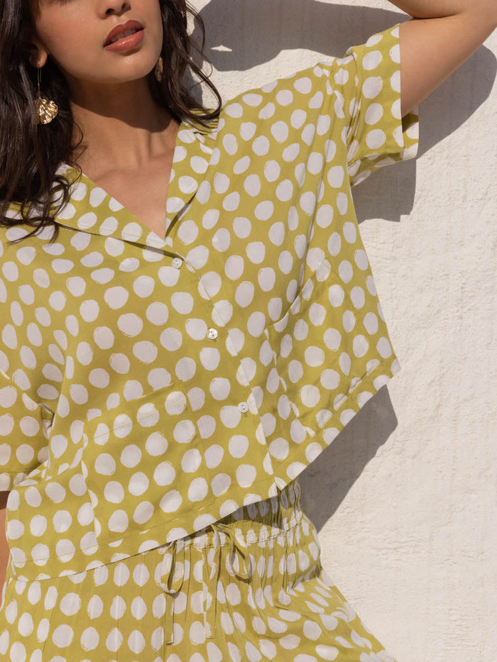 Natasha Green Polka Modal Shirt Top - Pinklay
