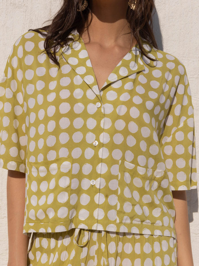 Natasha Green Polka Modal Shirt Top - Pinklay