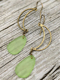 Open Moon Earrings with Green Seaglass Beads - Minxes' Trinkets