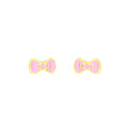 Pink bow hypoallergenic flat back earrings for children in gold-tone 316L surgical stainless steel