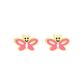 Pink butterfly hypoallergenic flat back earrings for children in gold-tone 316L surgical stainless steel