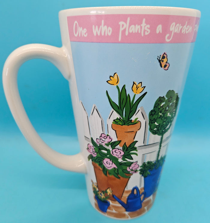 Pink Rim Signature Riviera Van Beers 16 oz Garden Coffee Cup Mug Stoneware