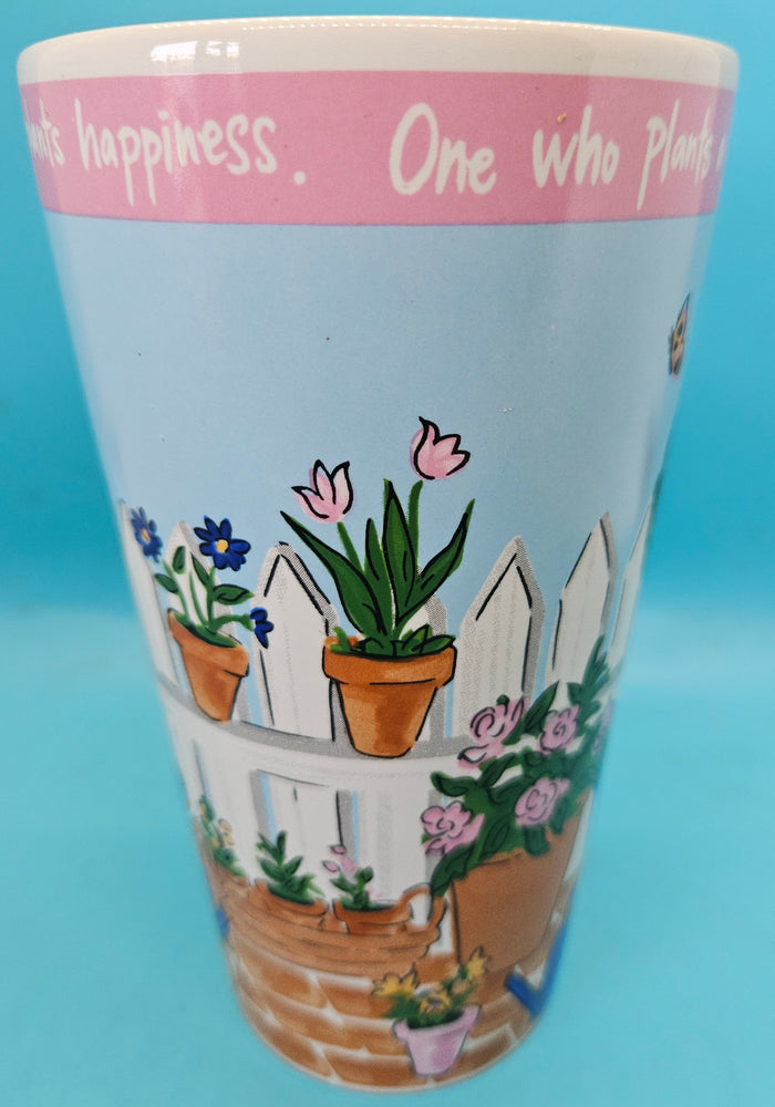Pink Rim Signature Riviera Van Beers 16 oz Garden Coffee Cup Mug Stoneware