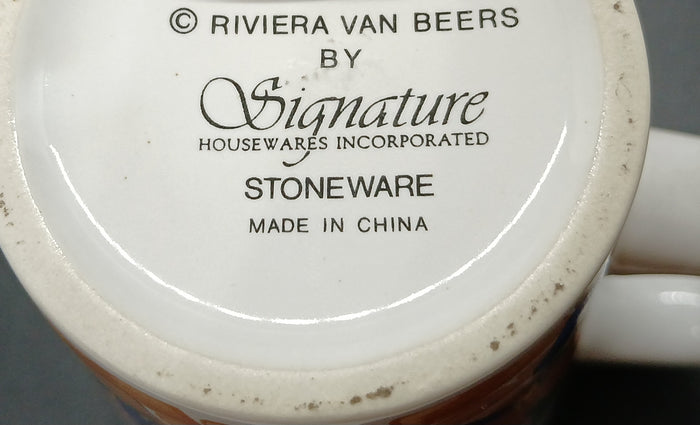 Pink Rim Signature Riviera Van Beers 16 oz Garden Coffee Cup Mug Stoneware