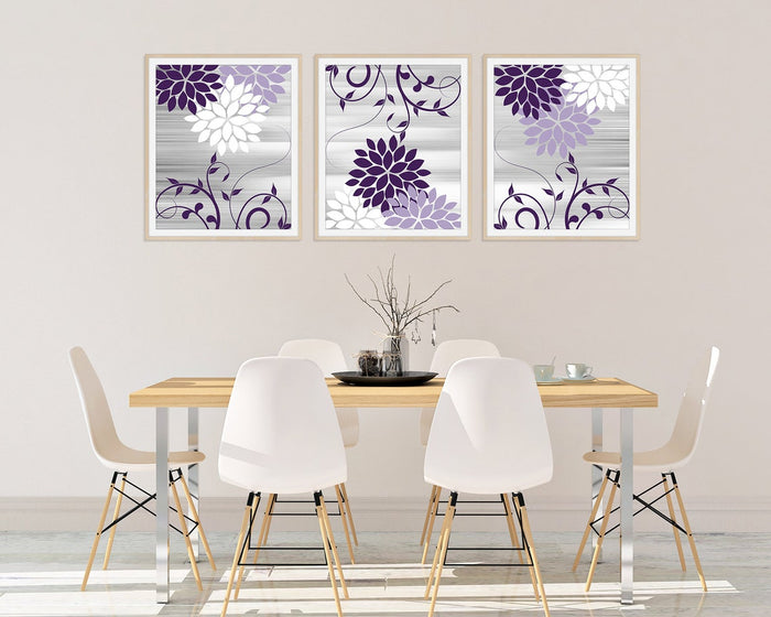 Purple and Gray Scroll Floral Wall Art Print Set - HOME838