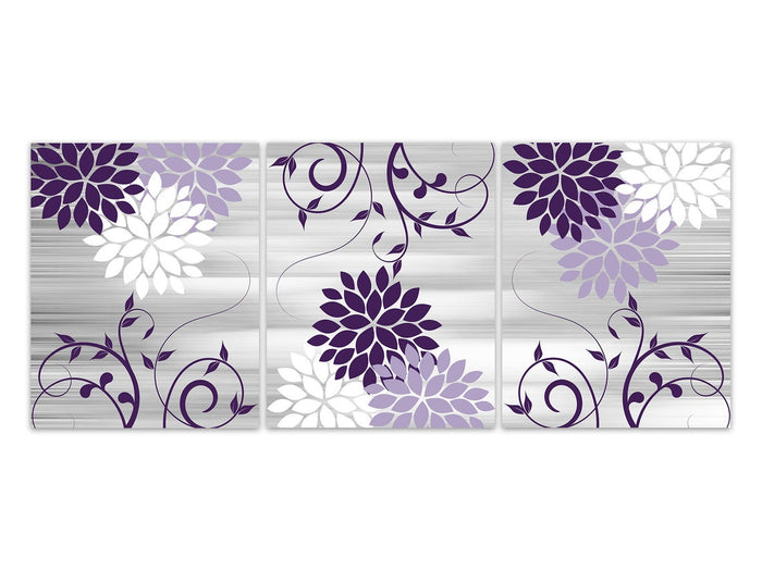 Purple and Gray Scroll Floral Wall Art Print Set - HOME838