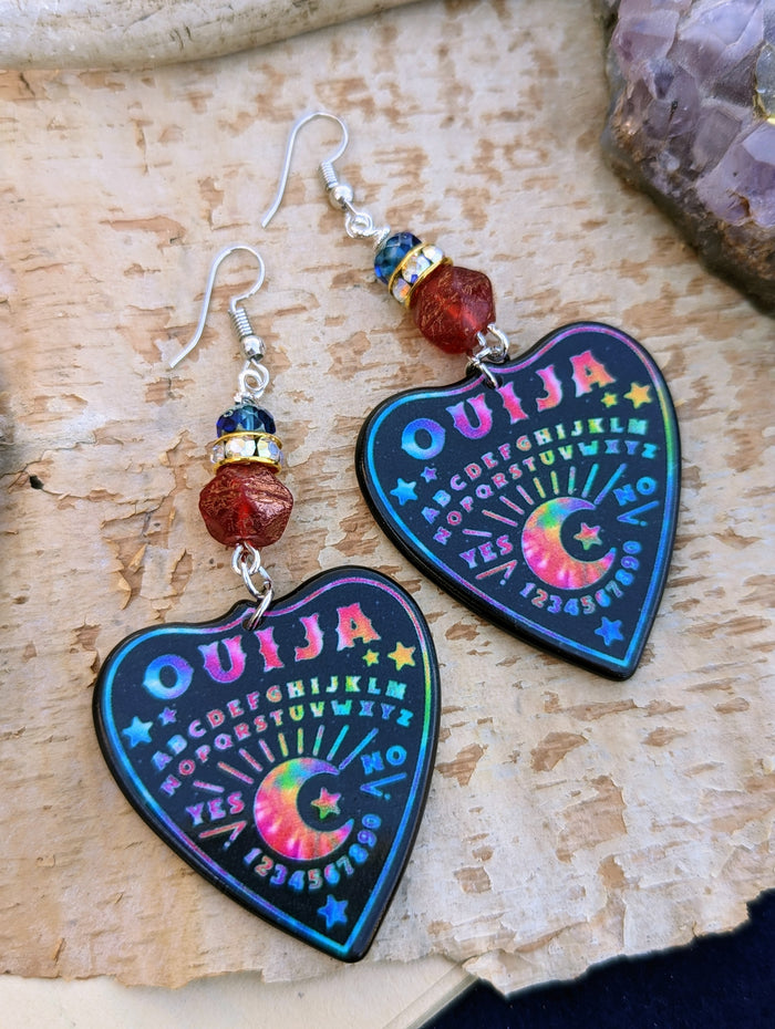 Rainbow Ouija Planchette Earrings - Minxes' Trinkets