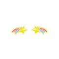Gold rainbow shooting star earrings for children in 316L surgical stainless steel