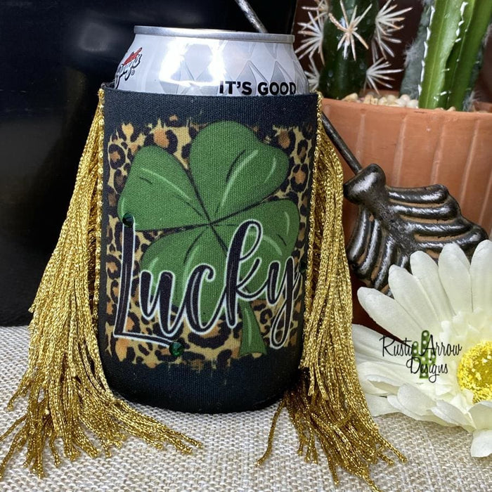 Regular Cheetah Lucky Clover Fringe Koozie - Koozie