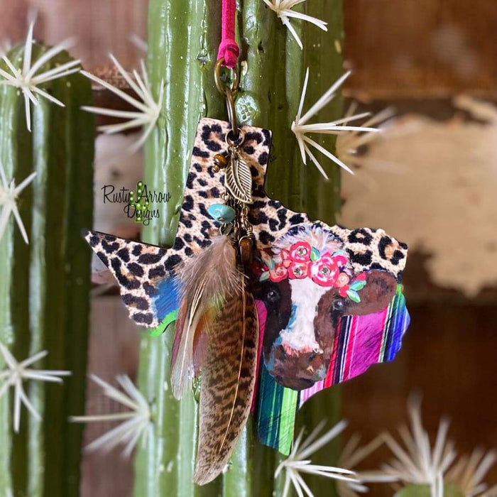 Serape Floral Cow Texas Rear view mirror charm Rear view mirror accessories Rear view mirror accessory rear view mirror ornament