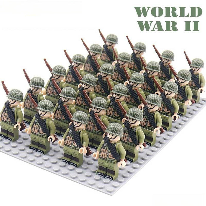 Set of 24 - American Soldiers Set D-263 (American History World War II) - Custom Building Blocks Mini Figures Compatible with Brick Building System