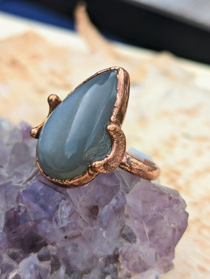 Size 8 Grey Moonstone Electroformed Ring