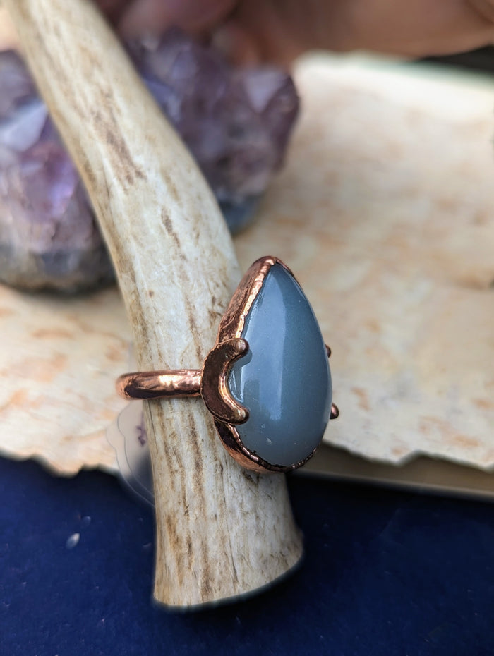 Size 8 Grey Moonstone Electroformed Ring