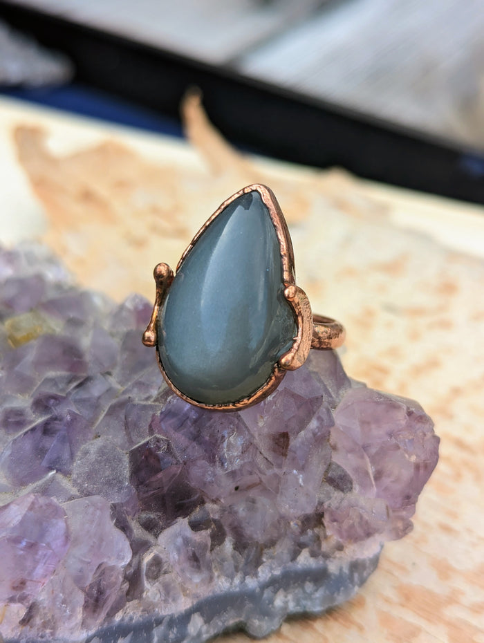 Size 8 Grey Moonstone Electroformed Ring
