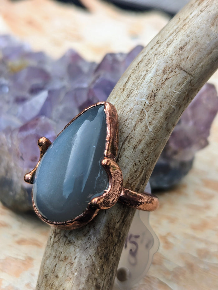 Size 8 Grey Moonstone Electroformed Ring