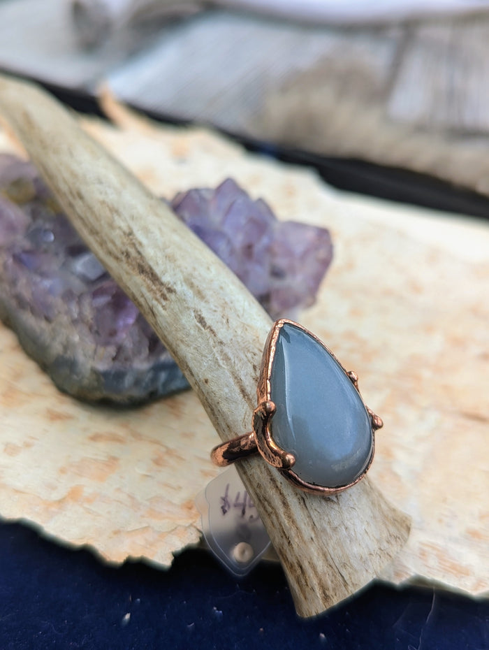 Size 8 Grey Moonstone Electroformed Ring