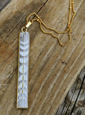 Slightly Imperfect - Engraved Selenite Moon Phase Necklace - Vertical Bar I - Minxes' Trinkets