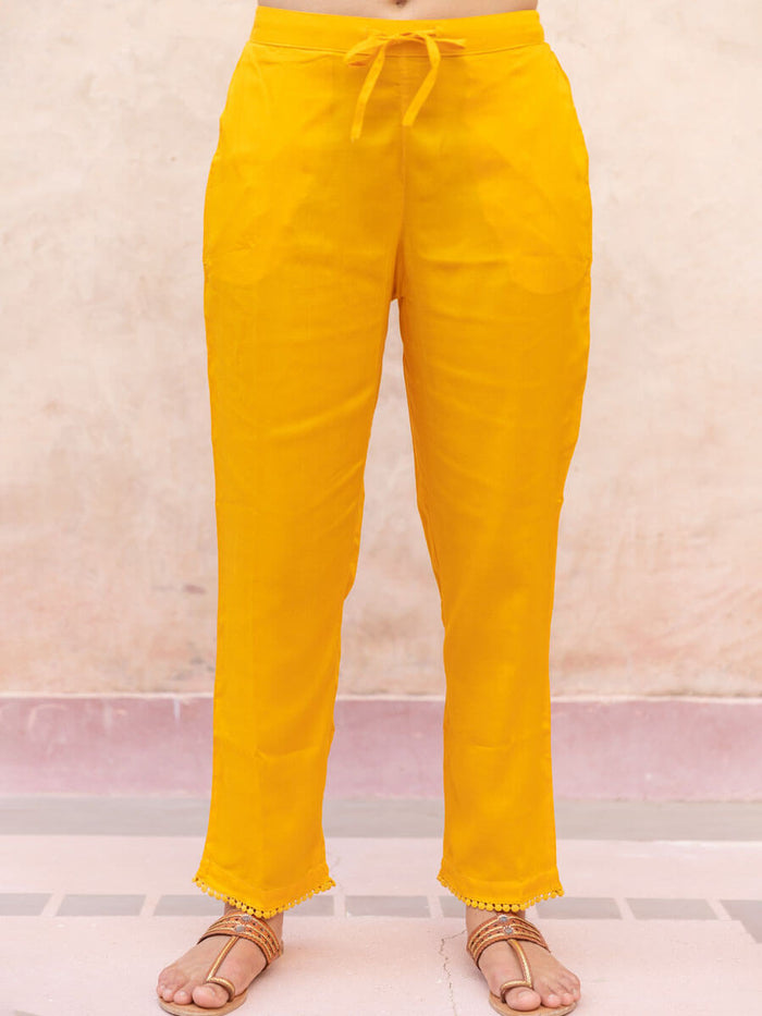 Solid Yellow Modal Straight Pants - Pinklay