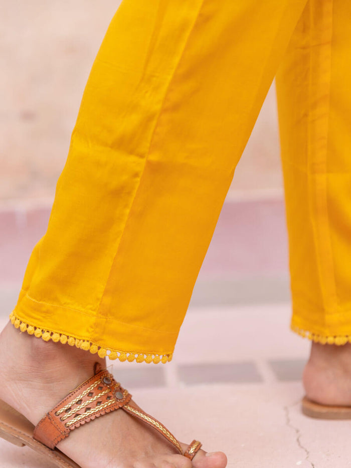 Solid Yellow Modal Straight Pants - Pinklay