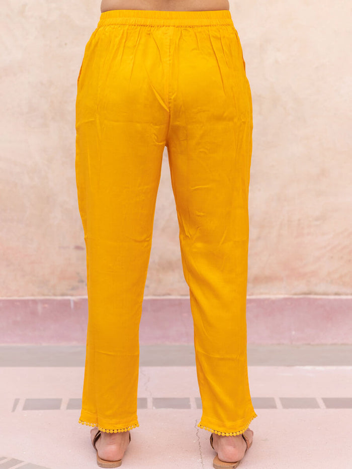 Solid Yellow Modal Straight Pants - Pinklay