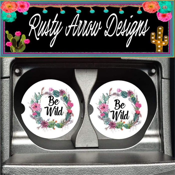 Succulent Be Wild Wreath Set of 2 Car Coasters - Car Coasters