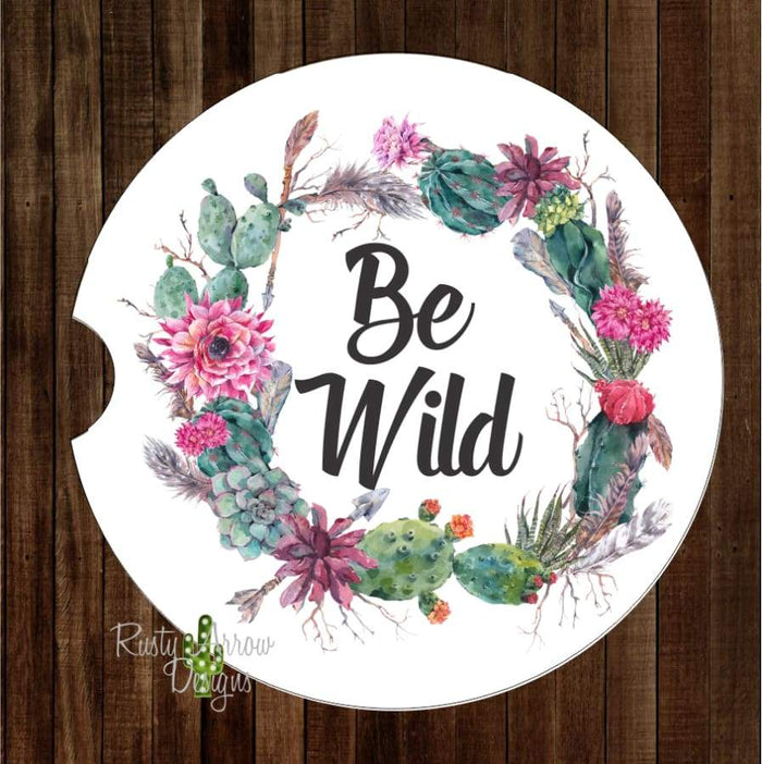Succulent Be Wild Wreath Set of 2 Car Coasters - Car Coasters