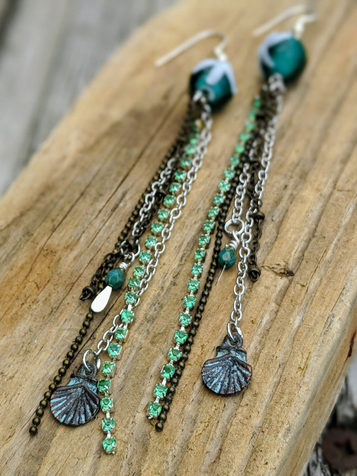 Teal Starfish Shoulder Duster Earrings - Minxes' Trinkets