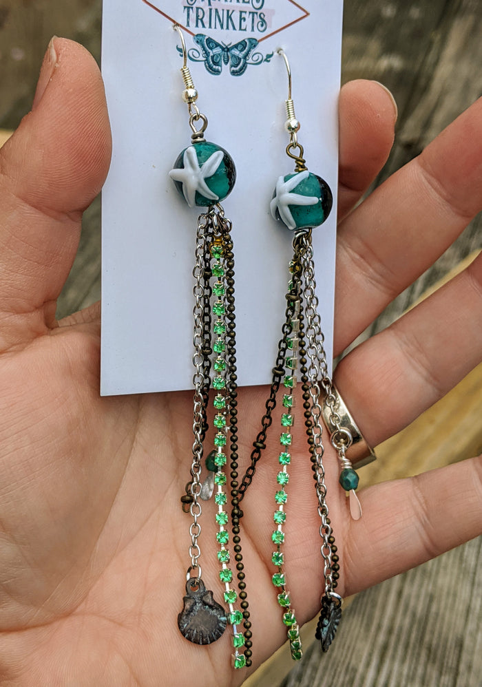 Teal Starfish Shoulder Duster Earrings - Minxes' Trinkets