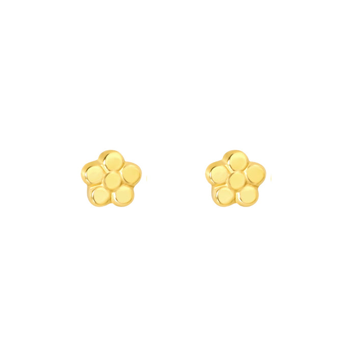 Tiny gold flower hypoallergenic flat back earrings for children in 316L surgical stainless steel