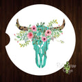 Turquoise Wood cow Set of 2 Car Coasters - Car Coasters