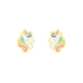 Colourful unicorn hypoallergenic flat back earrings for children in gold-tone 316L surgical stainless steel