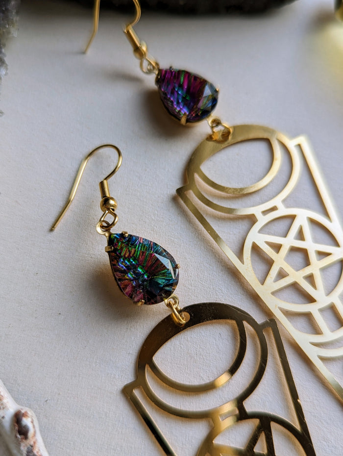 Witchy Star Moon Rhinestone Earrings - Gold 4
