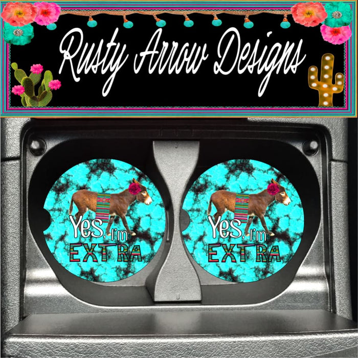 Yes I’m Extra Sassy Donkey Set of 2 Car Coasters - Car Coasters